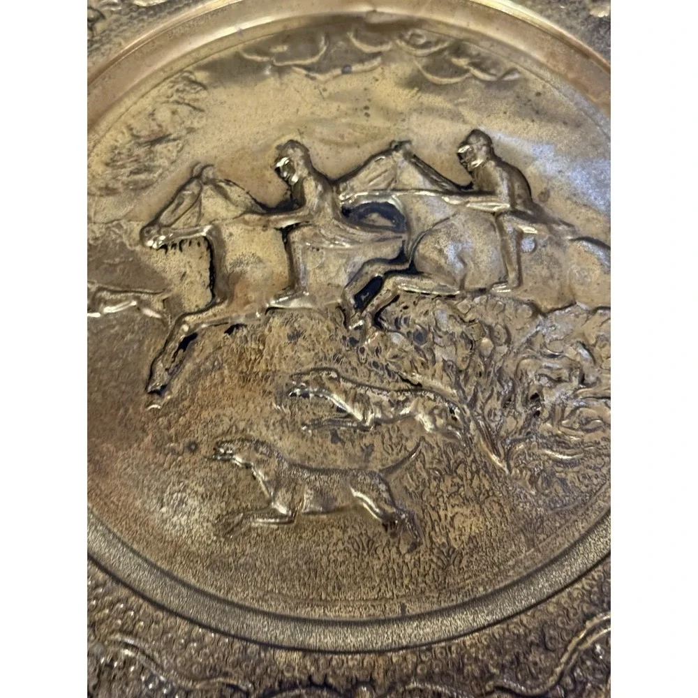 Vintage Embossed Brass Wall Plate Decorative Plate Made in England Horse & Plow